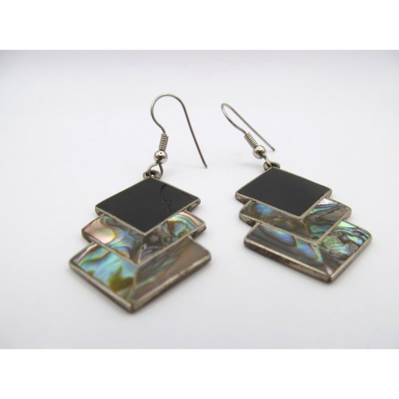 Alpaca Mexico Abalone Black Enamel Pierced Earrings - Picture 11 of 12